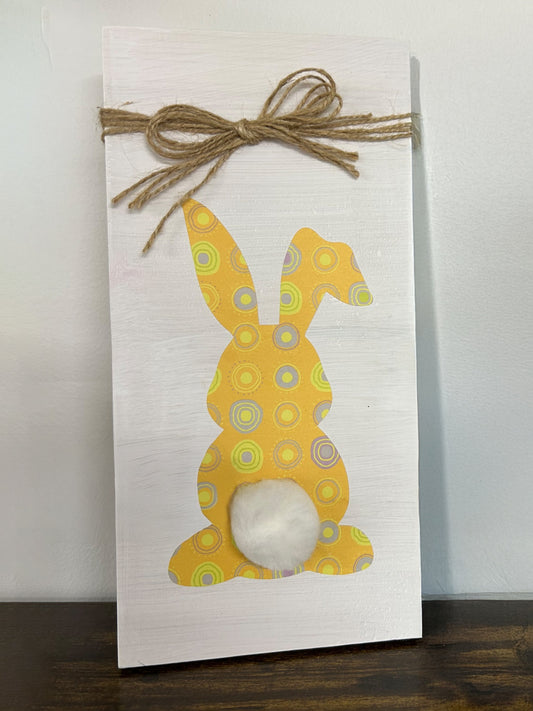 05 - Yellow Bunny with Fuzzy Tail Wooden Sign