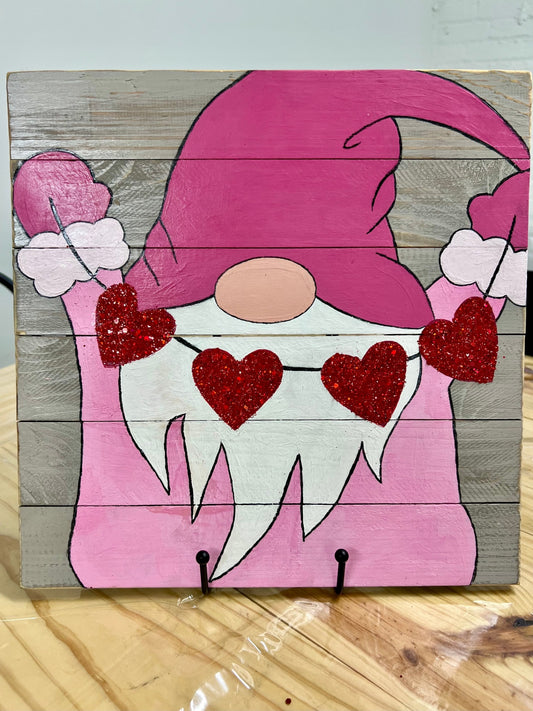 Hand-painted Valentine Gnome Wooden Wall Art 