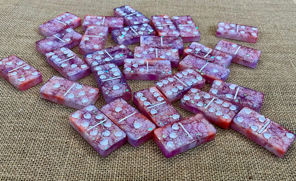 017 - Sunset Sorbet Iridescent Sparkle Resin Domino Tile Set
