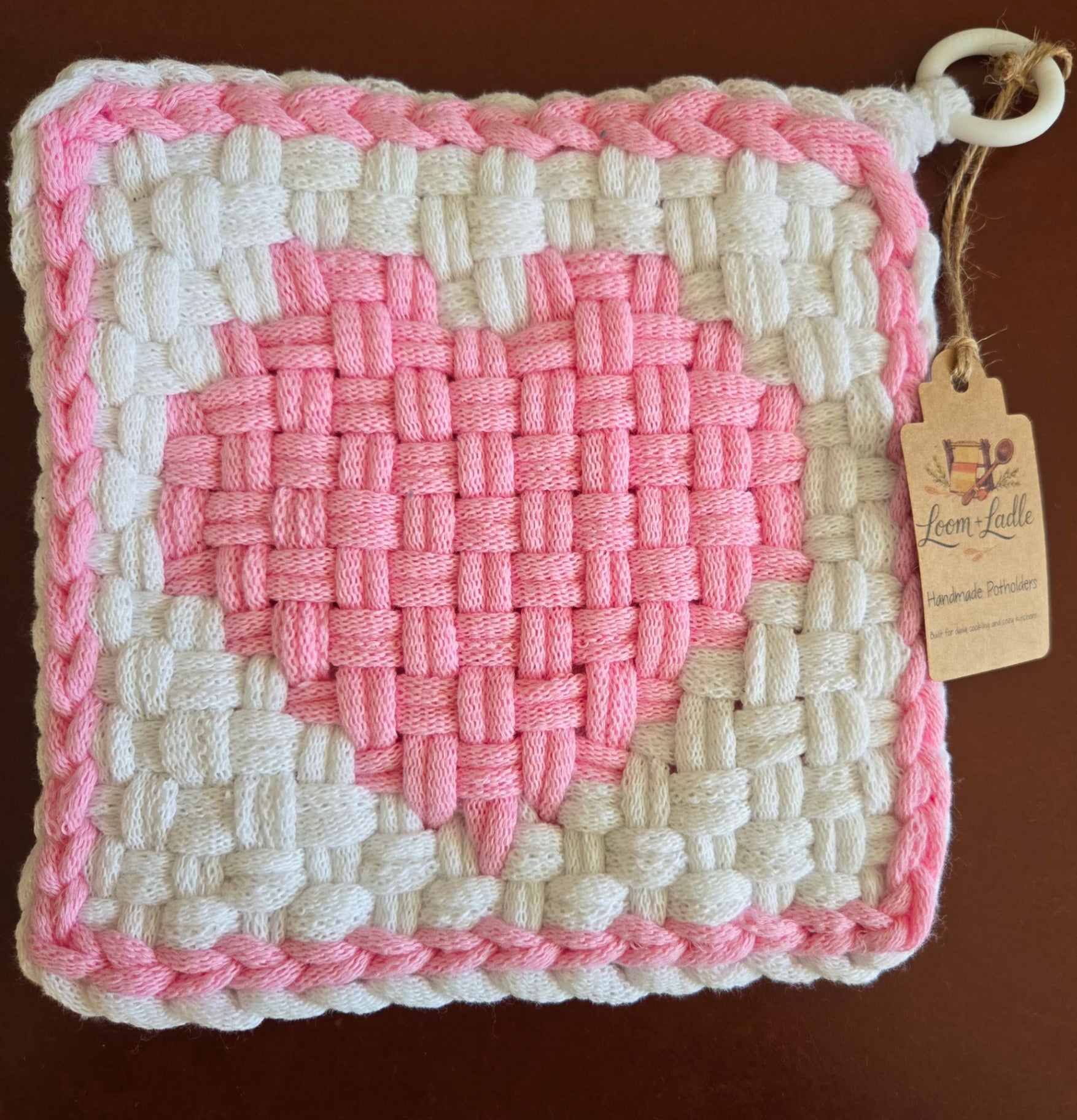 051 - Double-Weave Sweet Heart Loom Woven Potholder