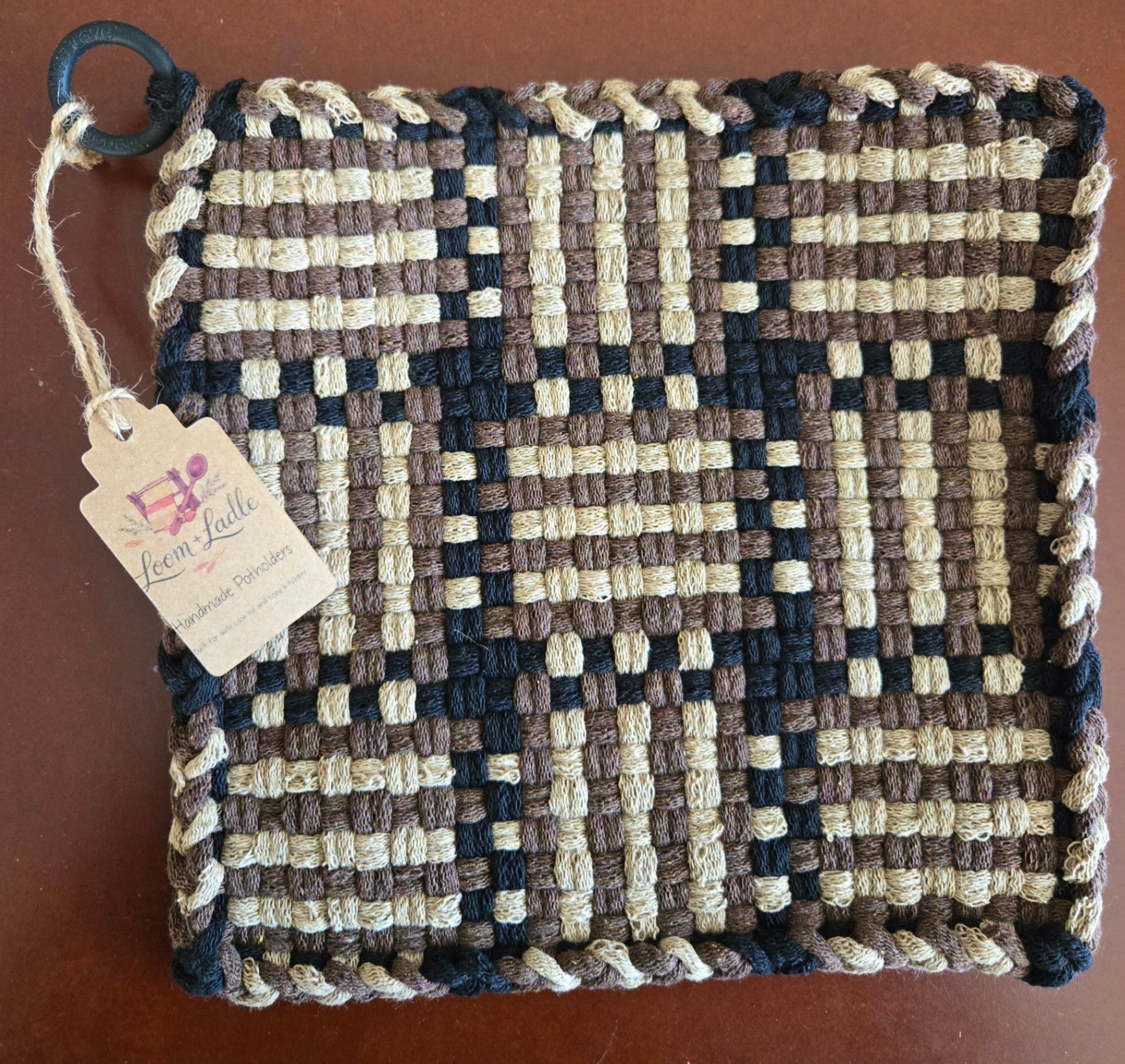 051 - Cocoa & Cream Loom Woven Potholder