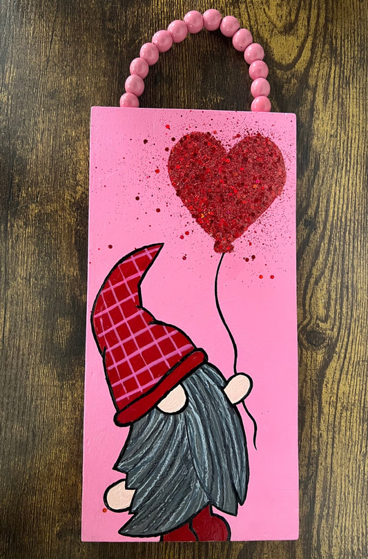 Hand-painted Valentine Gnome Wall Hanging with Beads