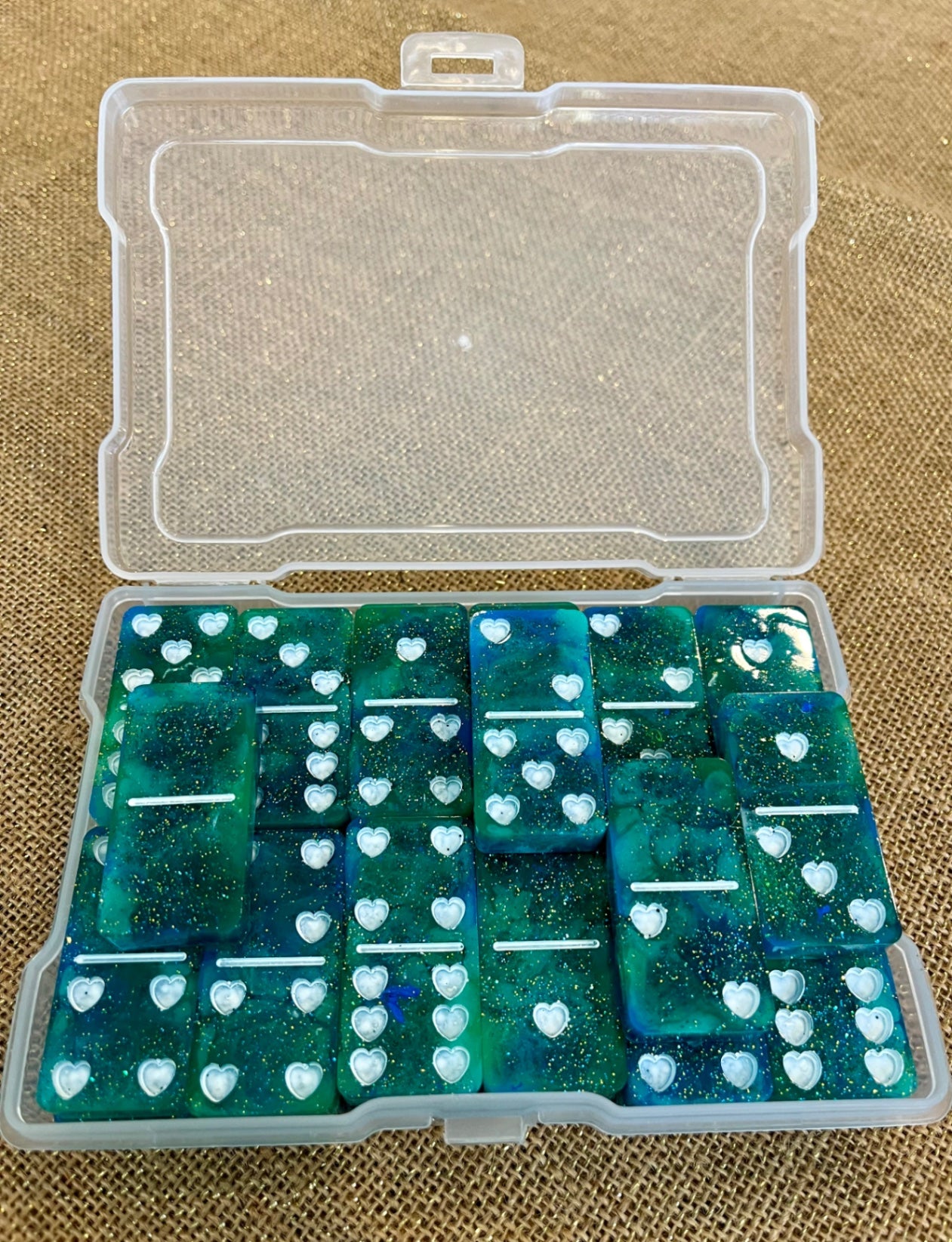 017 - Galaxy Splash Blue & Green Sparkle Domino Set
