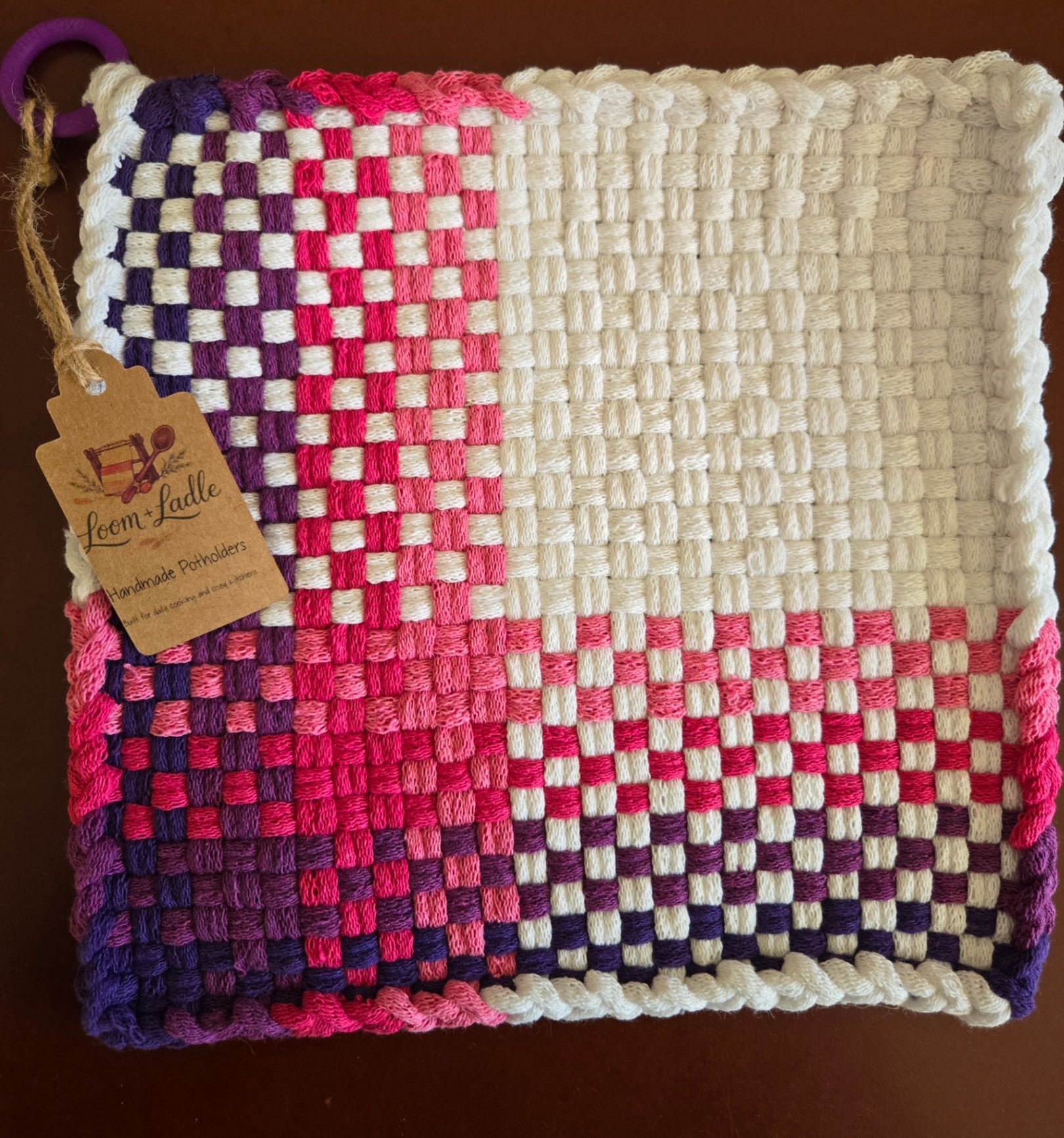051 - Cupid's Corners Loom Woven Potholder