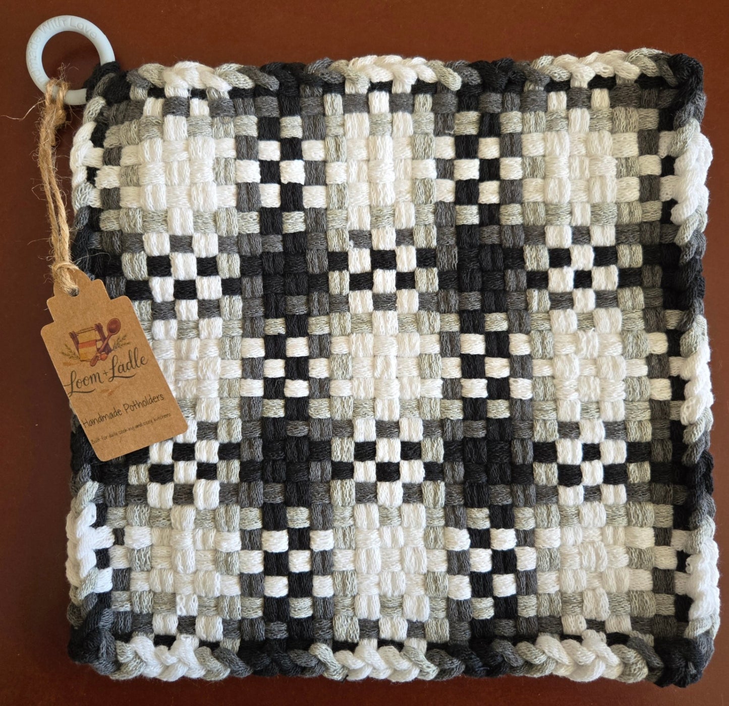 051 - Smoke & Snow Loom Woven Potholder