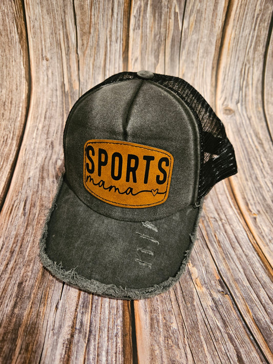 016 - Distressed "Sports Mama" Ball Cap Hat 