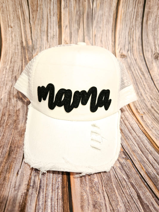 016 - White "Mama" Ball Cap Hat 