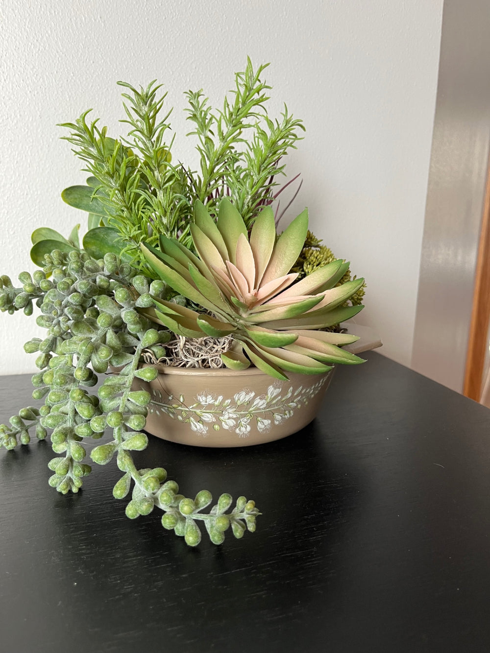 027 - Brown Planter Pot with Faux Plants