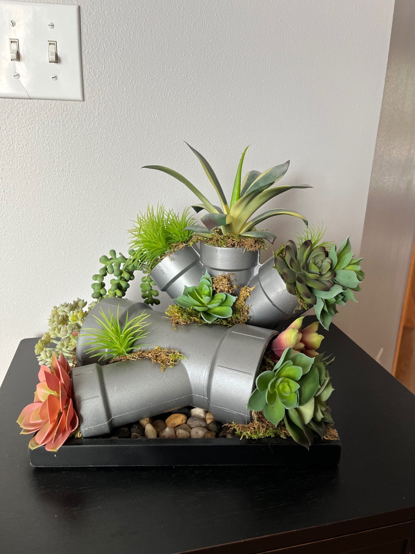 027 - Pipe Planter with Faux Succulents