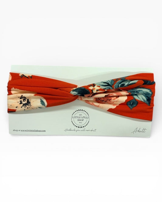 035 - Red Orange Floral Headband