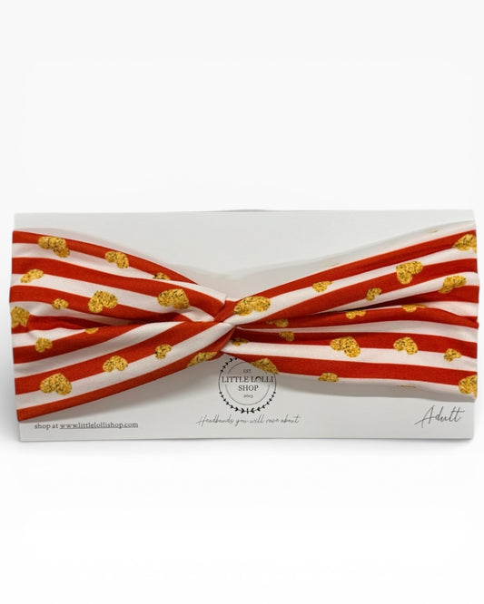035 - Valentine's Day Red and White Stripes with Gold Hearts Headband