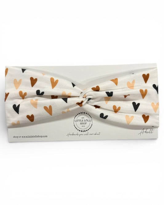 035 - Valentine's Day White with Neutral Hearts Headband