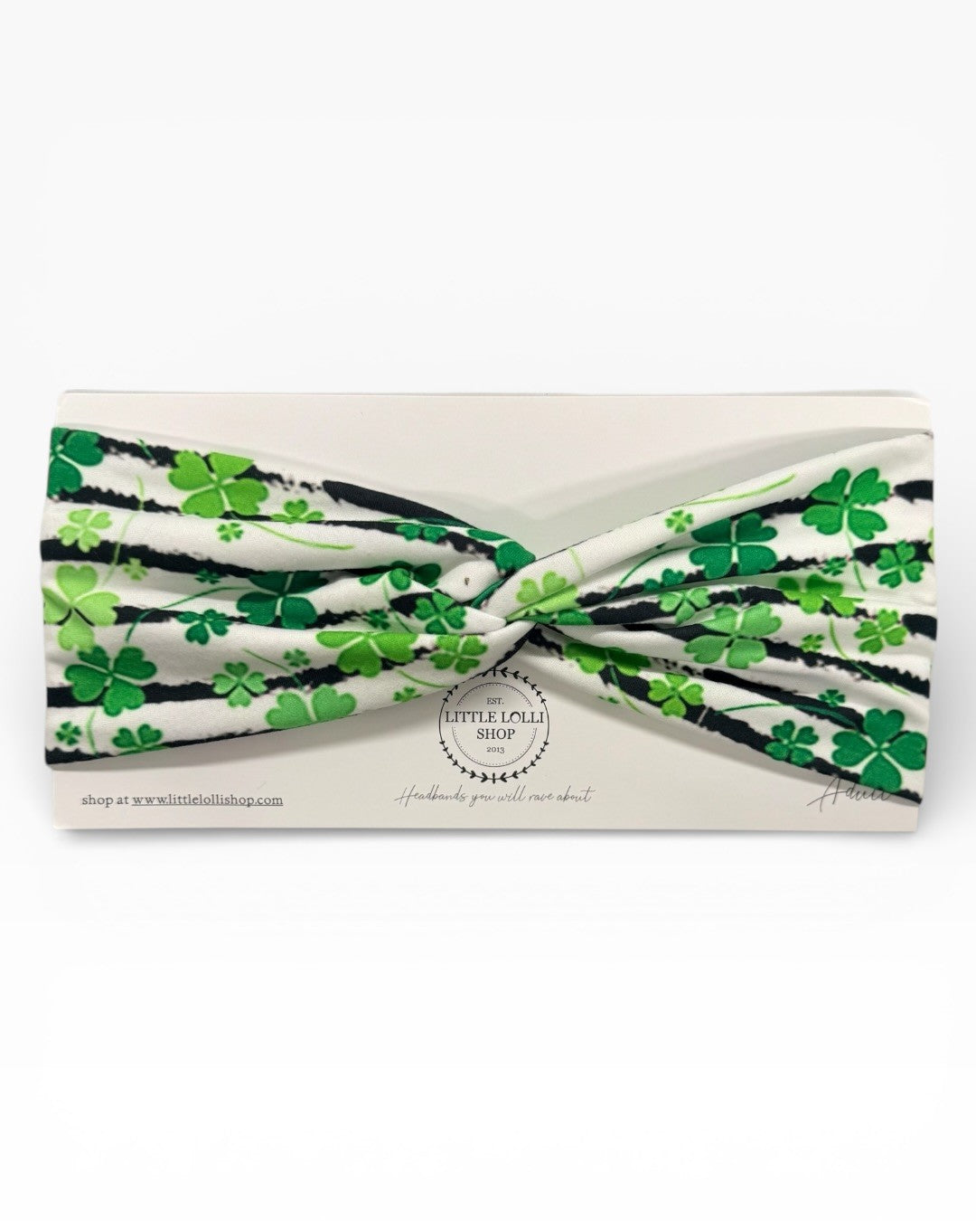 035 - St Patricks Day Black and White Striped Clover Headband