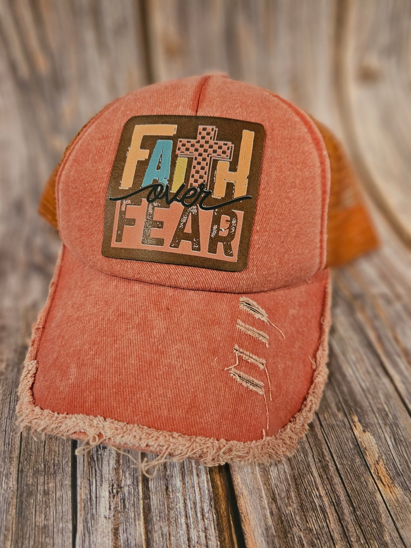 016 - "Faith over Fear" Distressed Trucker Hat