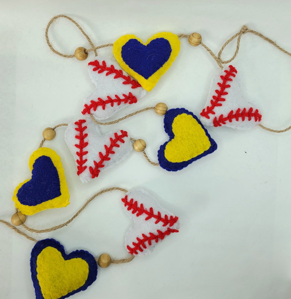 047 - Home team Heart Baseball Hand-stitched Felt Garland, 60 inches