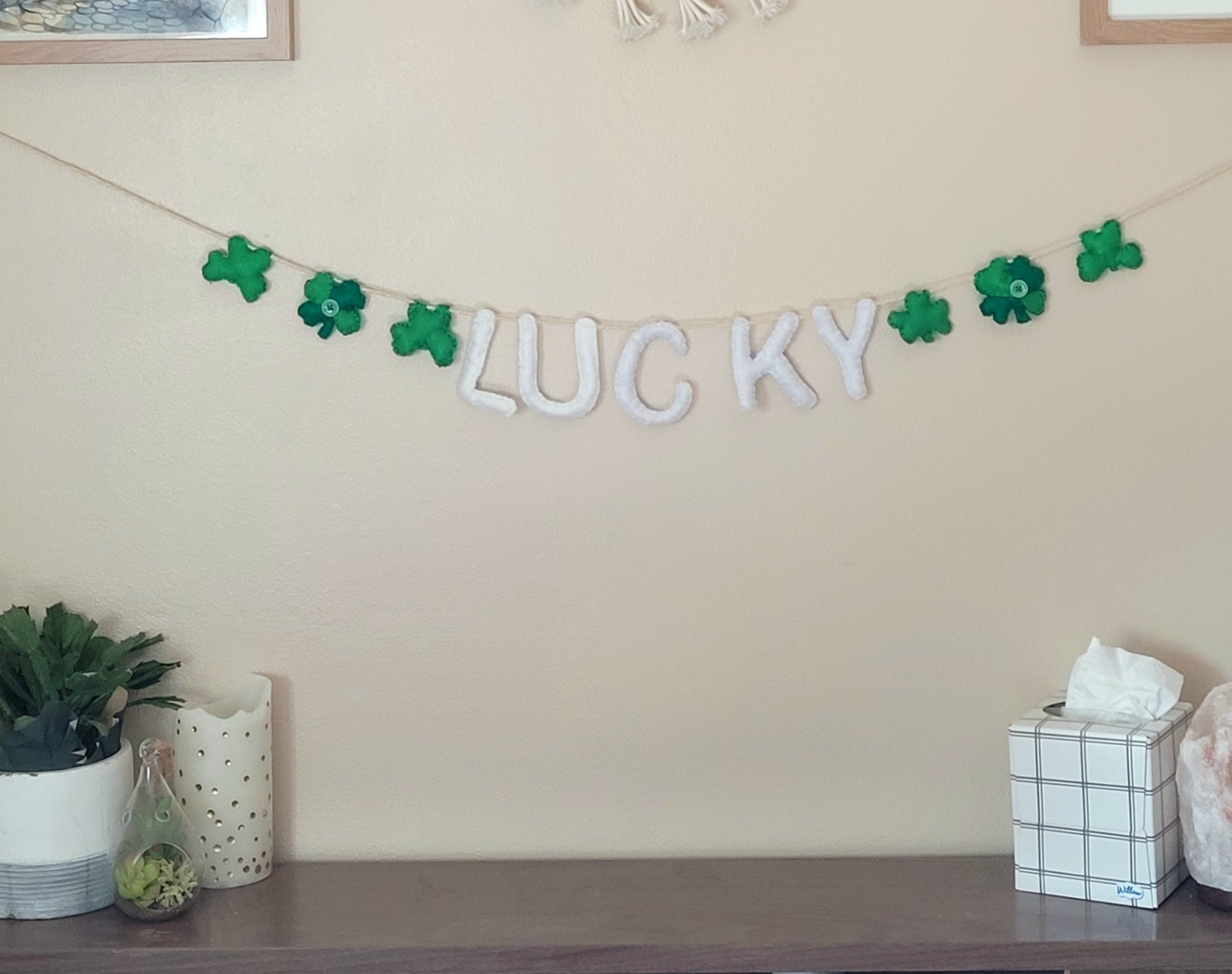 047 - LUCKY Shamrock Hand-stitched Felt Garland, 60 inches