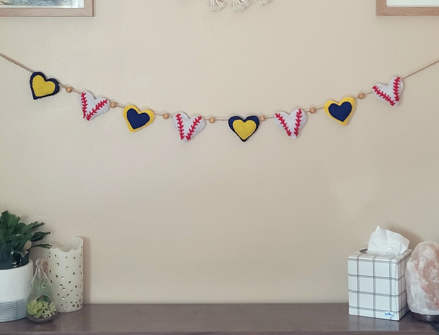 047 - Home team Heart Baseball Hand-stitched Felt Garland, 60 inches
