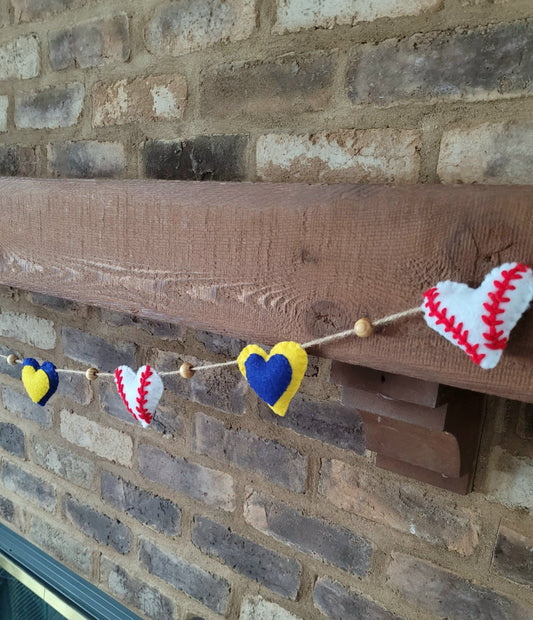 047 - Home team Heart Baseball Hand-stitched Felt Garland, 60 inches