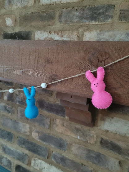 047 - Bunny Marshmallow Hand-Stitched Felt Garland, 60 inches