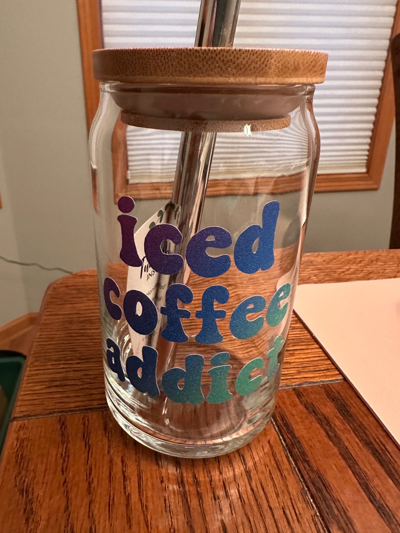 059 - Iced Coffee Addict Glass Cup with Straw