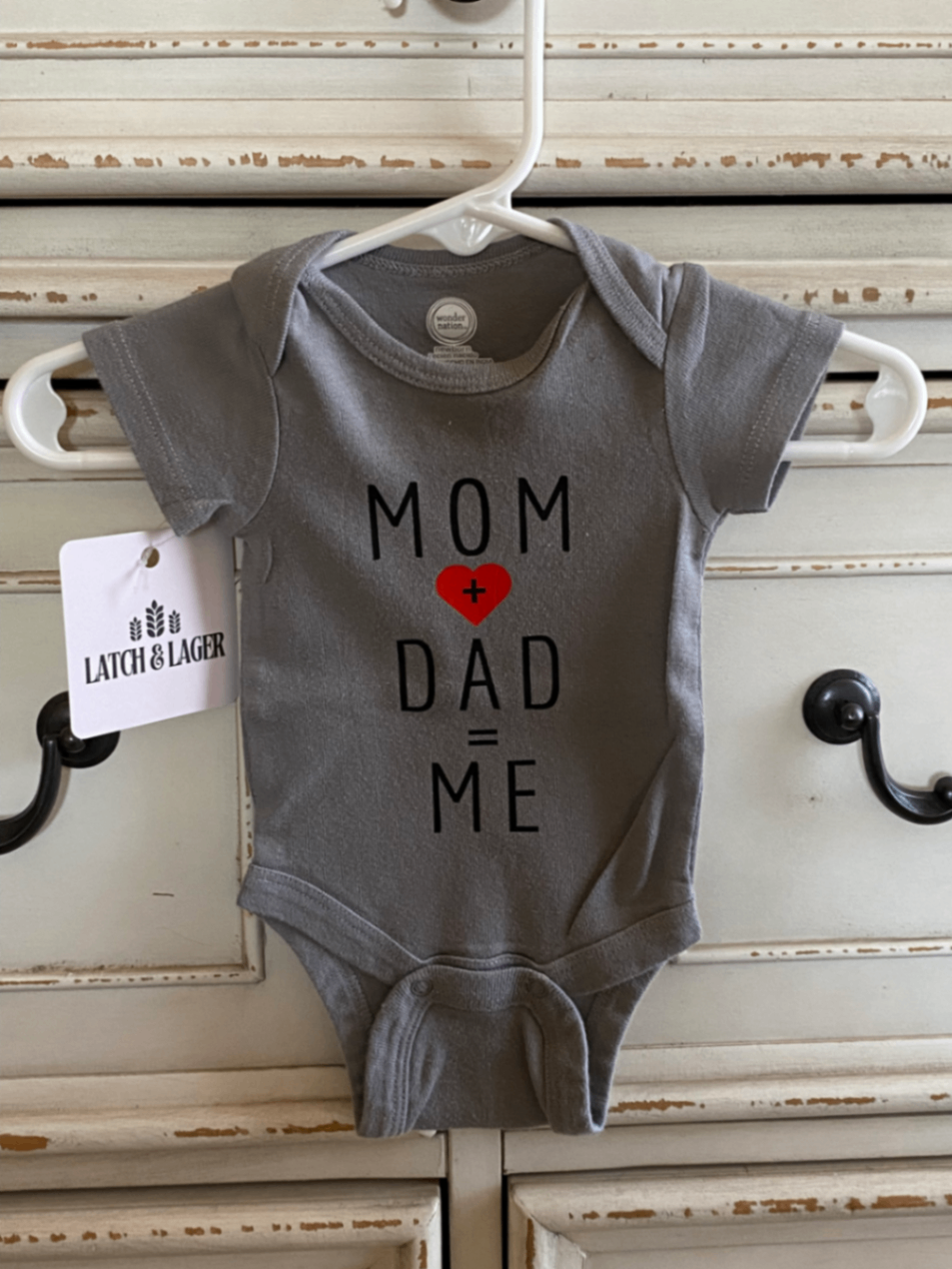 061 - "MOM + DAD = ME" Infant Body Suit | Newborn | Gray
