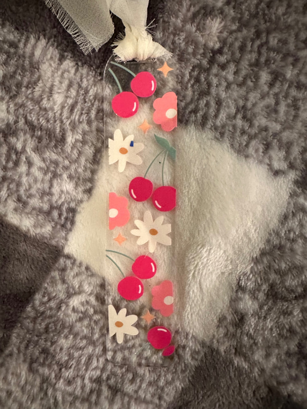 059 - Pink Cherries and Flowers Acrylic Bookmark with Tassel