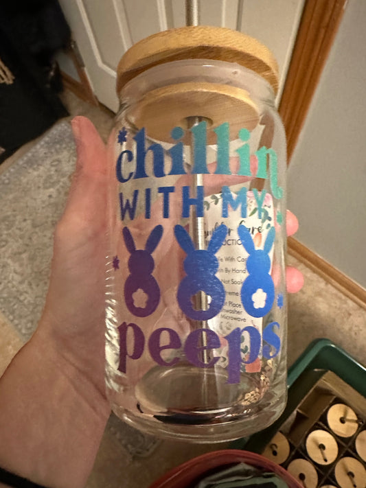 059 - Chillin with my Peeps Glass Cup with Straw