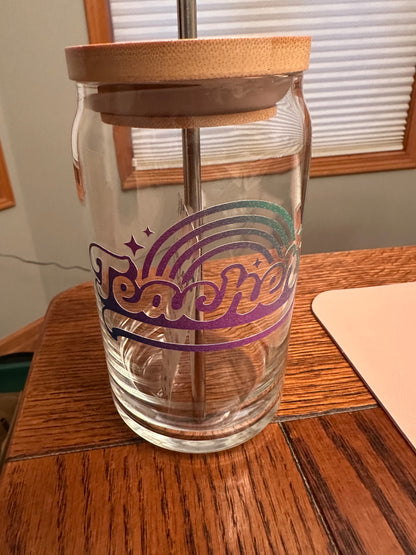 059 - Teacher Glass Cup with Straw