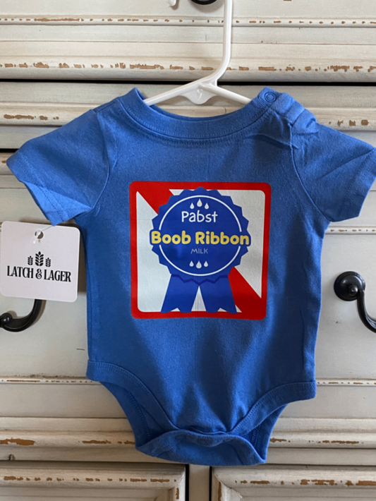 061 - "Pabst Boob Ribbon" Infant Body Suit | 0-3 Months | Blue