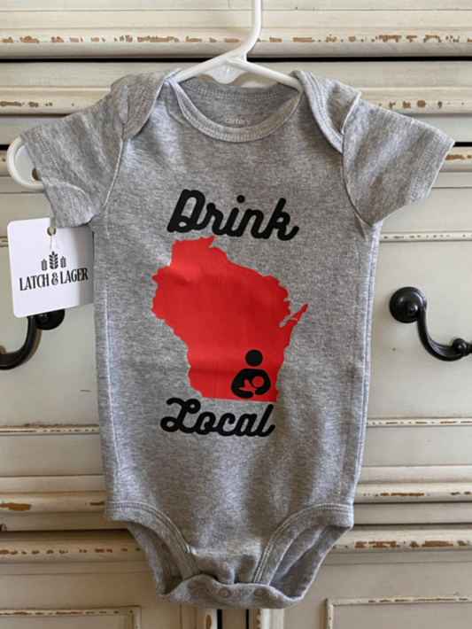 061 - "Drink Local" Wisconsin Infant Body Suit | 9 Months | Gray