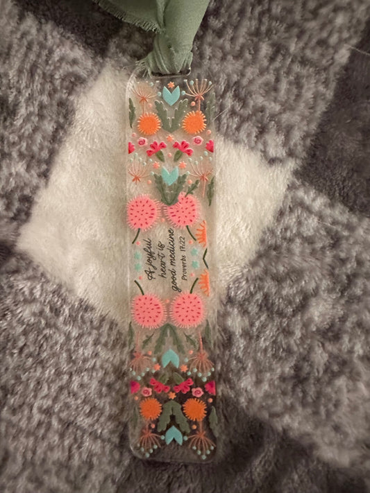 059 - "A Joyful Heart is Good Medicine Proverbs 17:22" Scripture Acrylic Bookmark with Tassel