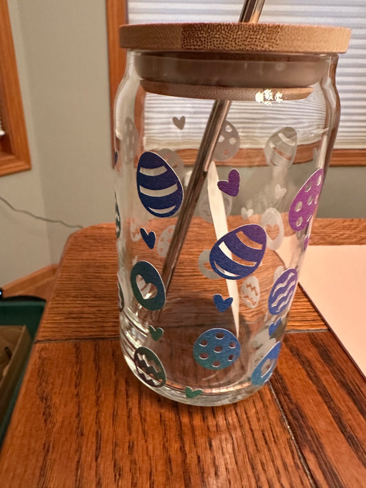 059 - Easter Egg Glass Cup with Straw