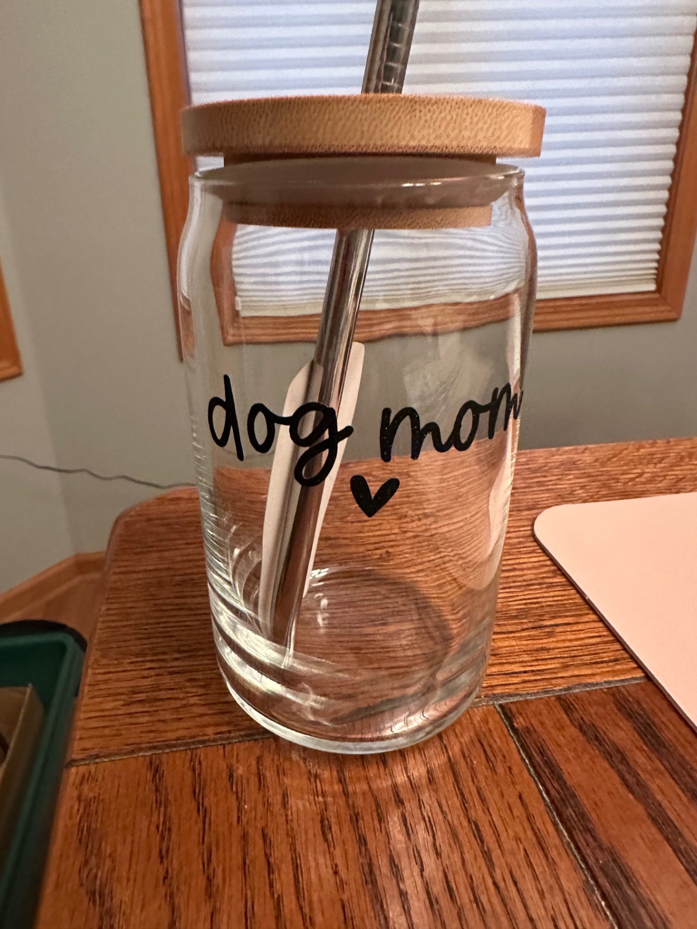 059 - Dog Mom Heart Glass Cup with Straw
