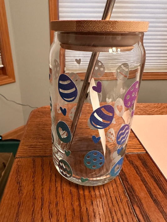 059 - Easter Egg Glass Cup with Straw