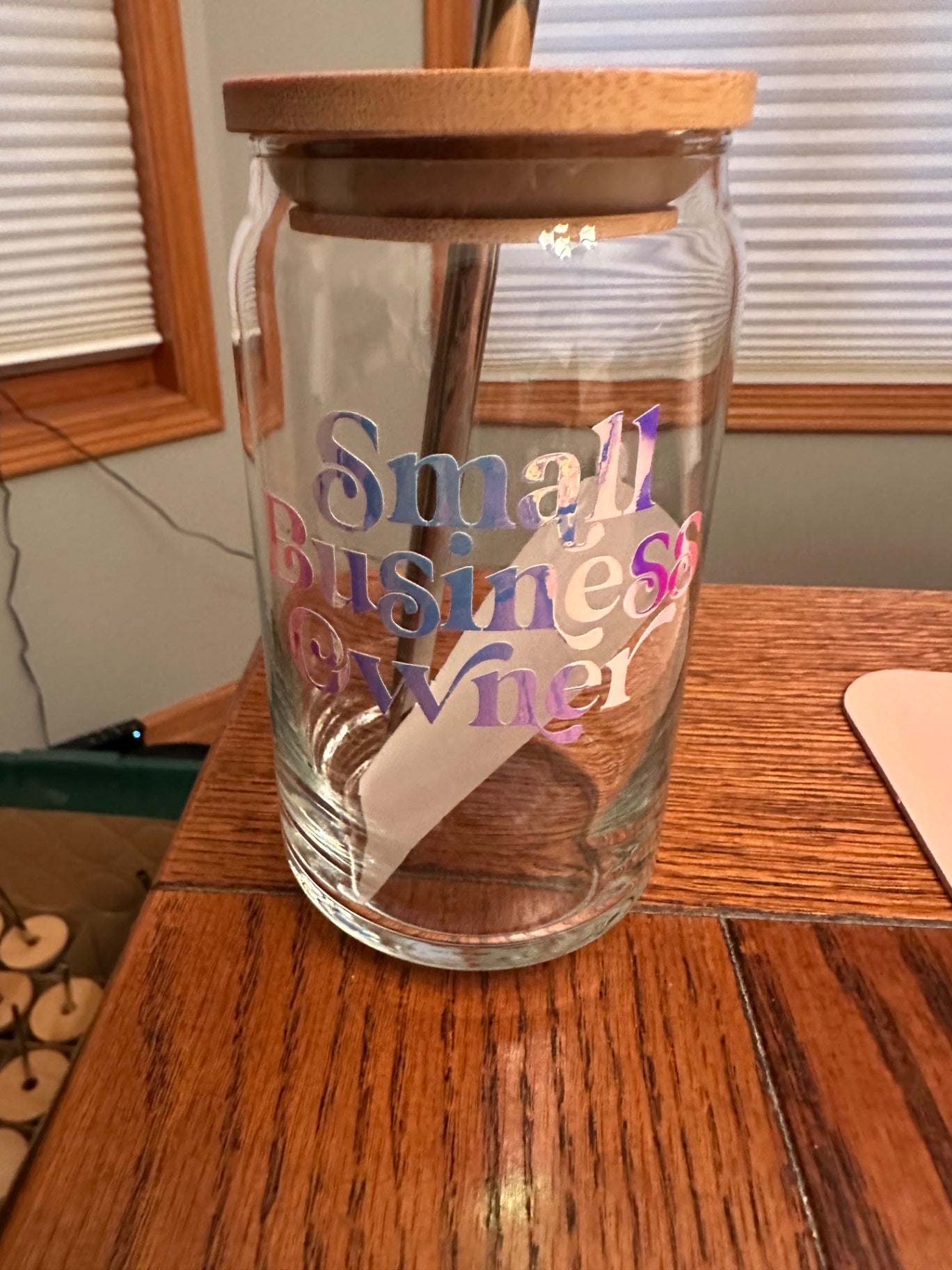 059 - Small Business Owner Glass Cup with Straw