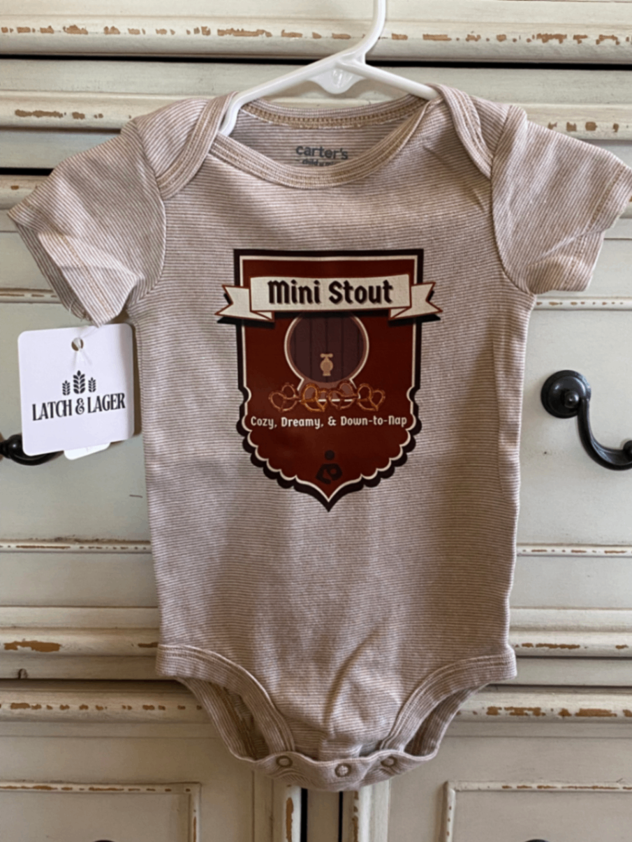 061 - "Mini Stout" Infant Body Suit | 6-9 Months | Oatmeal Stripes