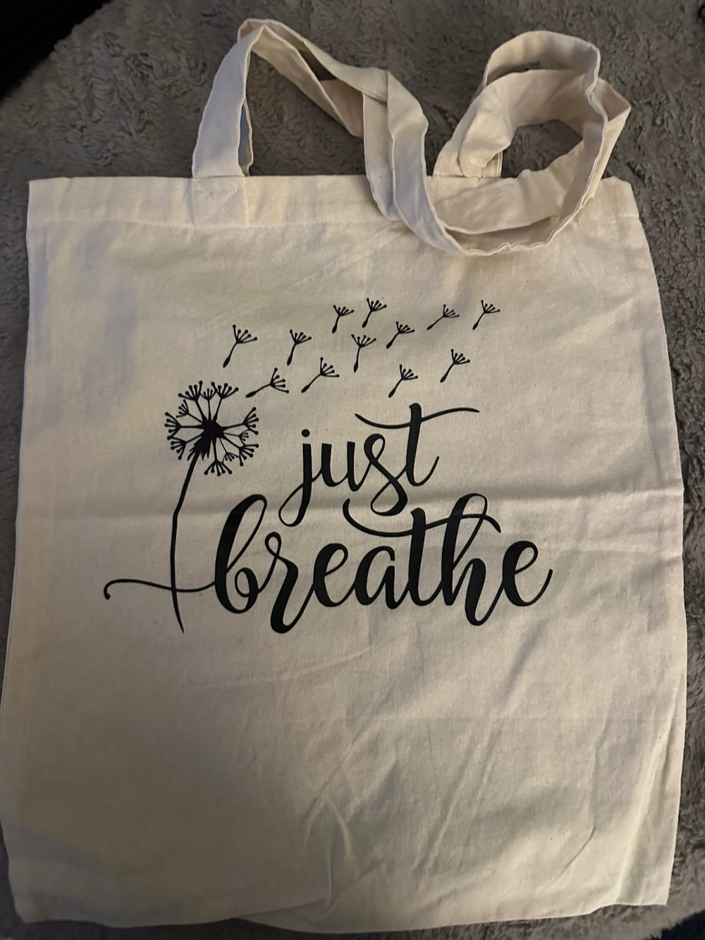 059 - "Just Breathe" Dandelion Canvas Tote Bag