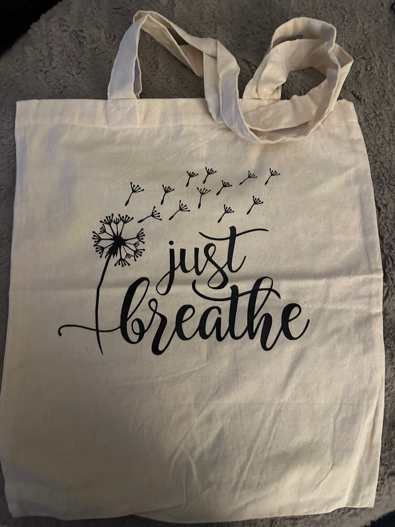 059 - "Just Breathe" Dandelion Canvas Tote Bag