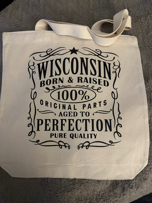 059 - "Wisconsin Born & Raised" Canvas Tote Bag