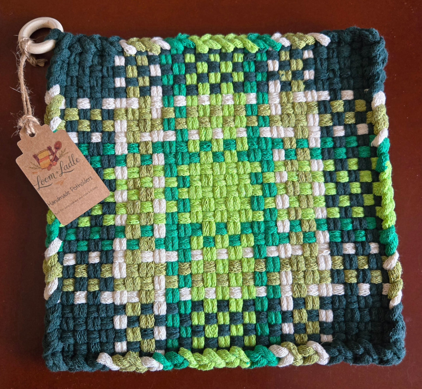 051 - Leprechaun Plaid Loom Woven Potholder