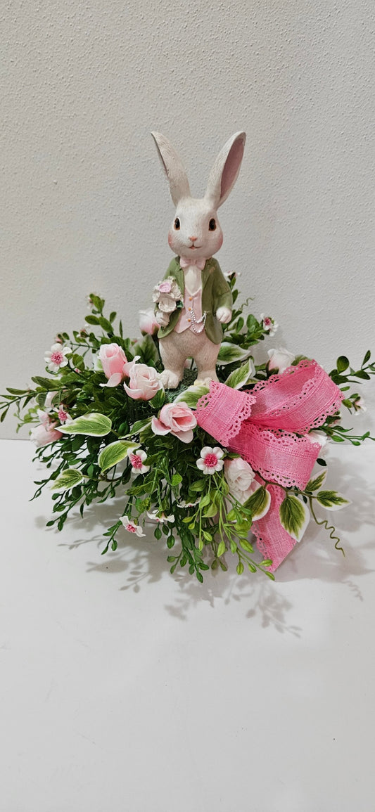 054 - Floral Bunny Candlestick Spring Decor