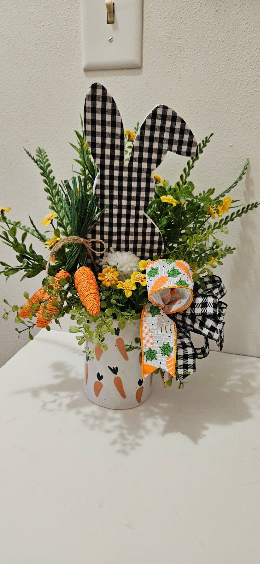 054 - Black and White Plaid Bunny Floral Mug Decor