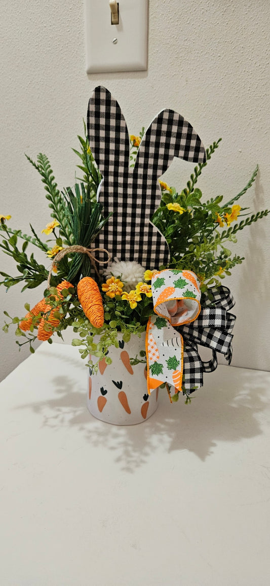 054 - Black and White Plaid Bunny Floral Mug Decor