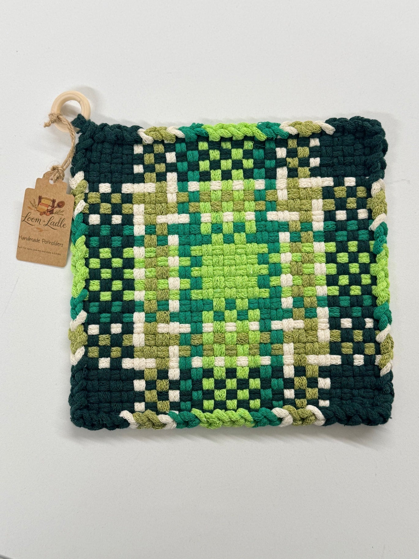 051 - Leprechaun Plaid Loom Woven Potholder