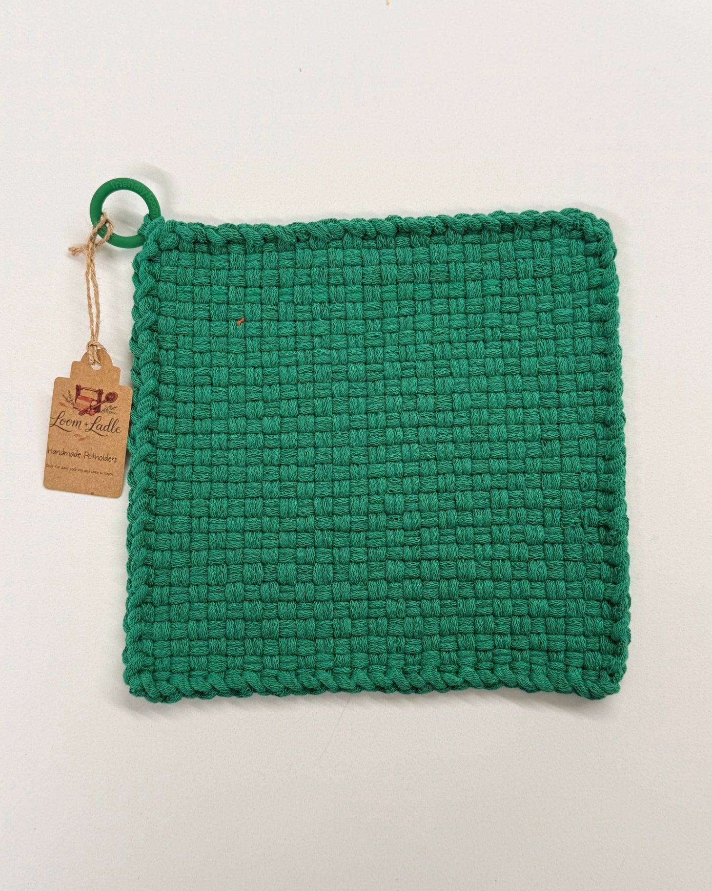 051 - Green Loom Woven Potholder