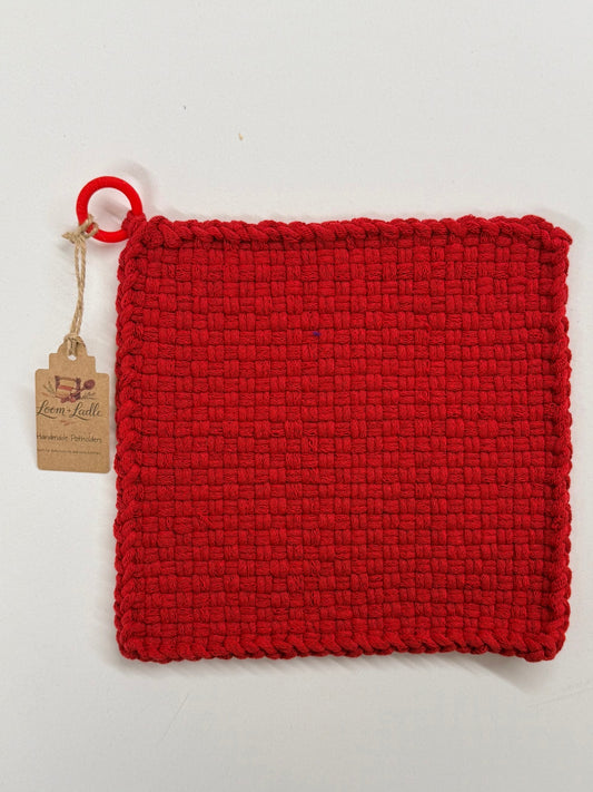 051 - Red Loom Woven Potholder
