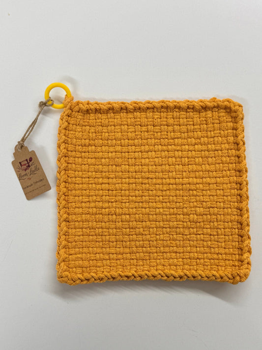 051 - Mustard Yellow Loom Woven Potholder