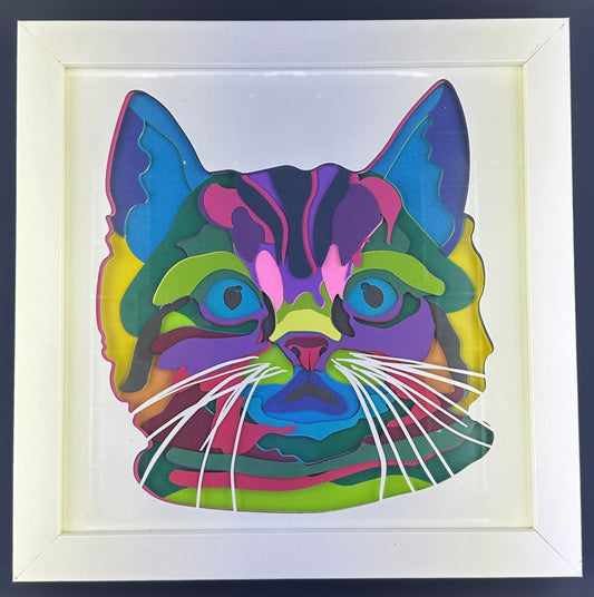 013 - Colorful Cat Layered Paper Shadowbox
