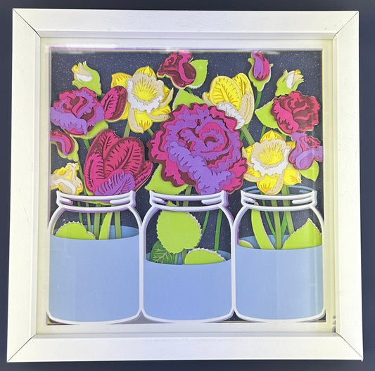 013 - Blooming Mason Jars Layered Paper Shadowbox