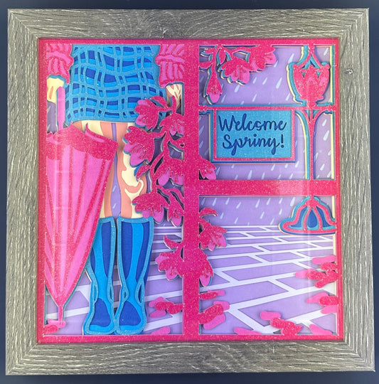 013 - Welcome Spring Girl Layered Paper Shadowbox